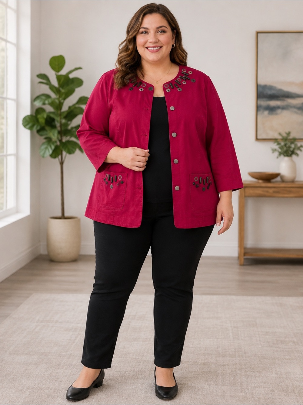 hearts of palm Raspberry Embellished jacket, size 18W